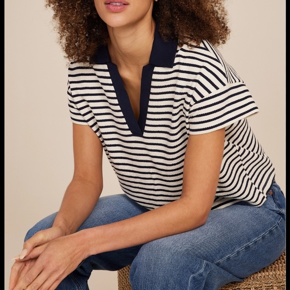 Plus Size Cropped Court Polo Striped Tee NWT - Picture 2 of 4